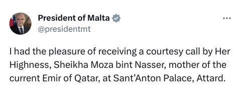 الشيخة موزا بنت ناصر المسند تتألق في مالطا